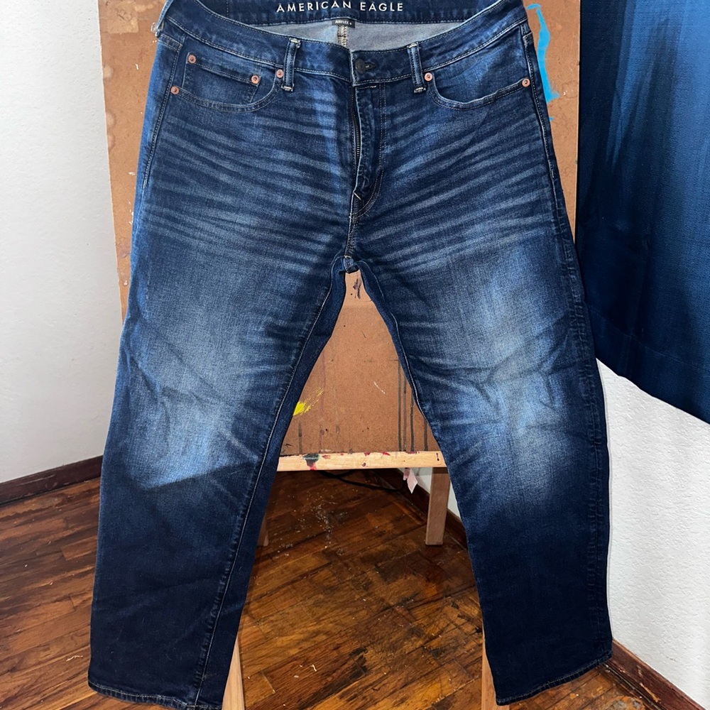 American Eagle Outfitters Blue Relaxed Jeans with Natural Fading
